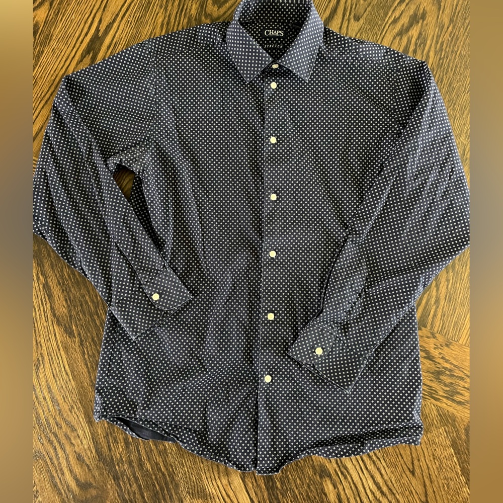 Chaps boy stretch XL 18–20 long sleeve button down blue white collared shirt